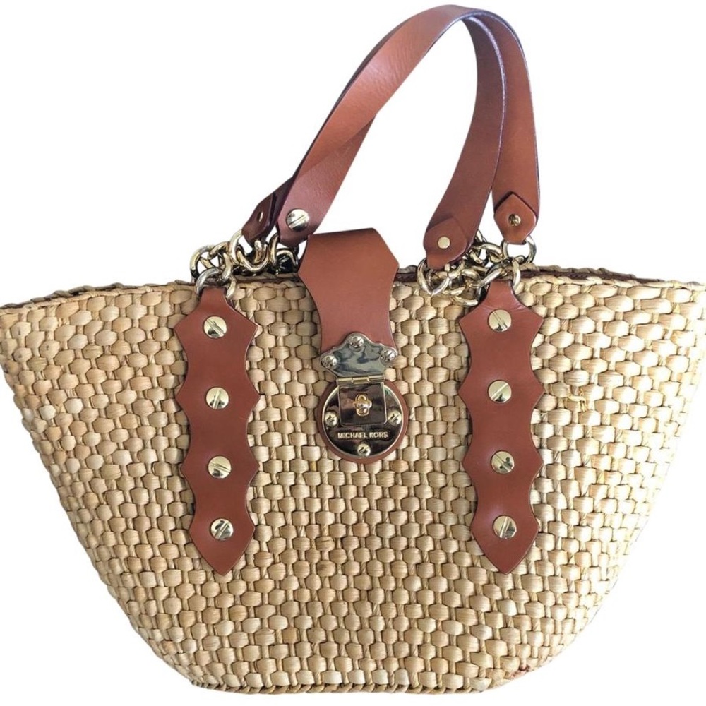Michael Kors Santorini Cognac Wicker/Rattan Tote